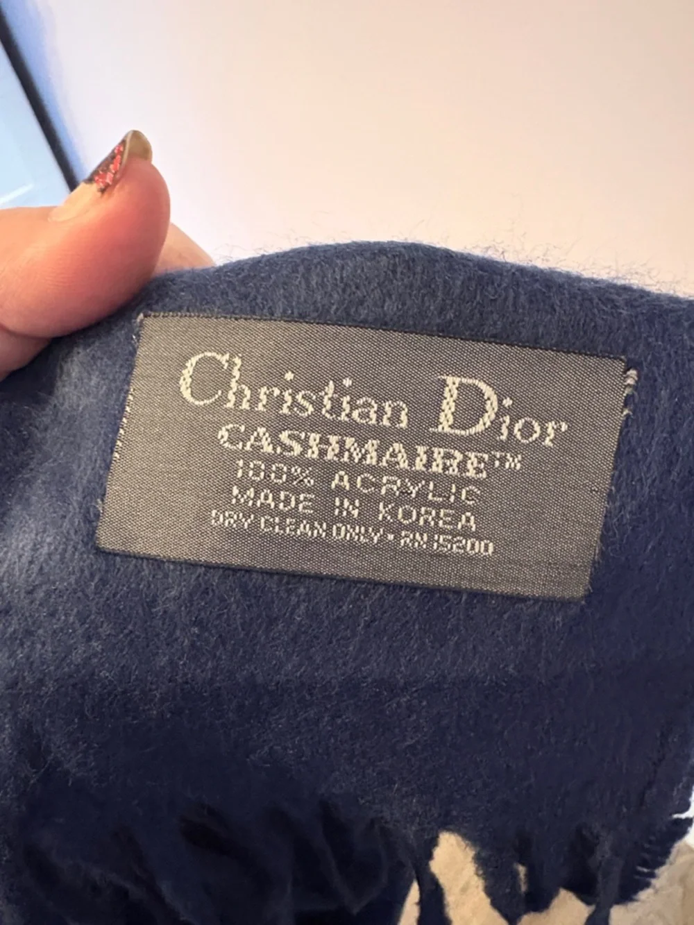 Christian Dior Cashmaire Blue Knit Vintage Scarf Fringe